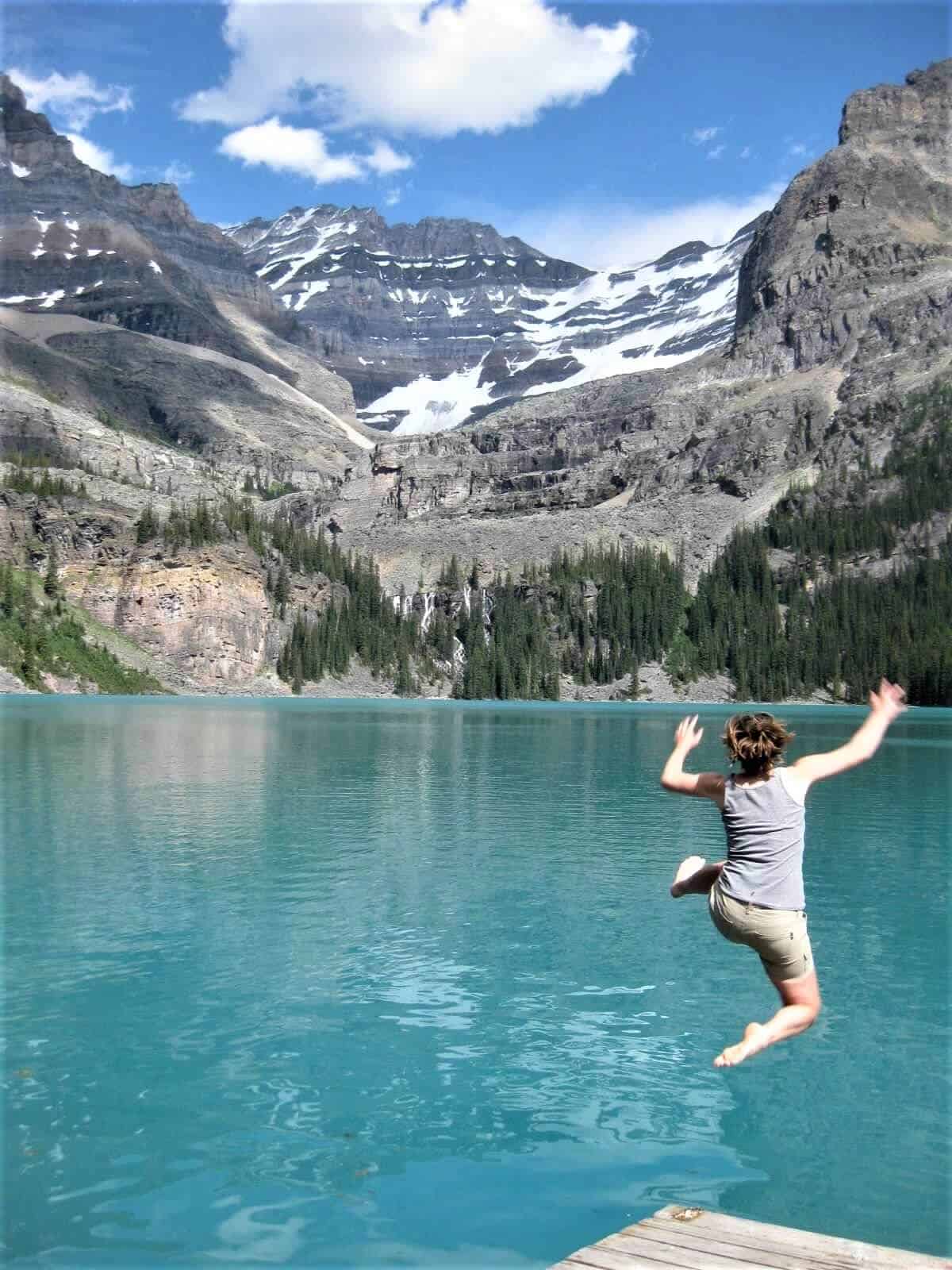 Jumping into Lake O'Hara