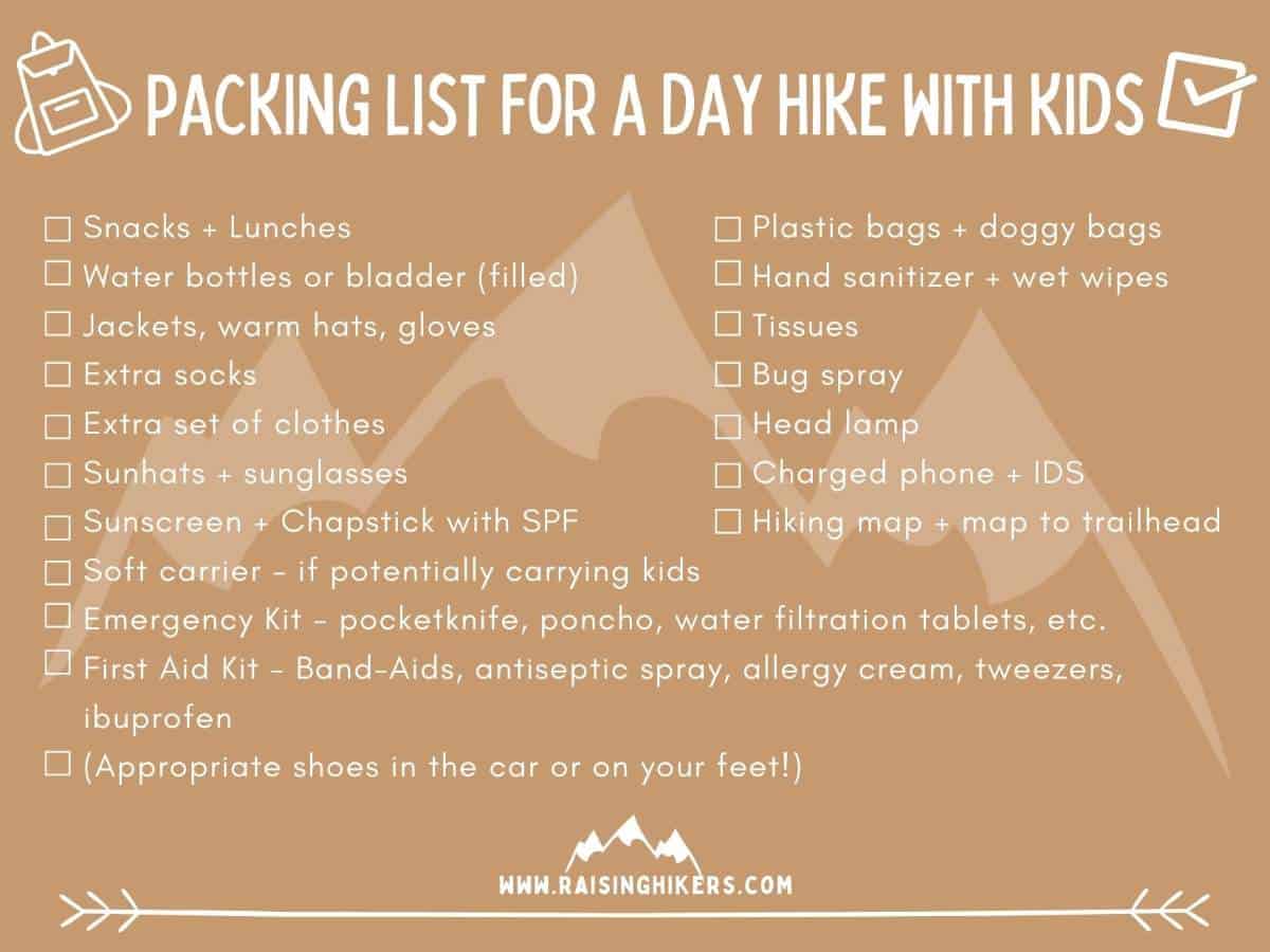 What to Pack for a hike with kids - Hiking Checklist