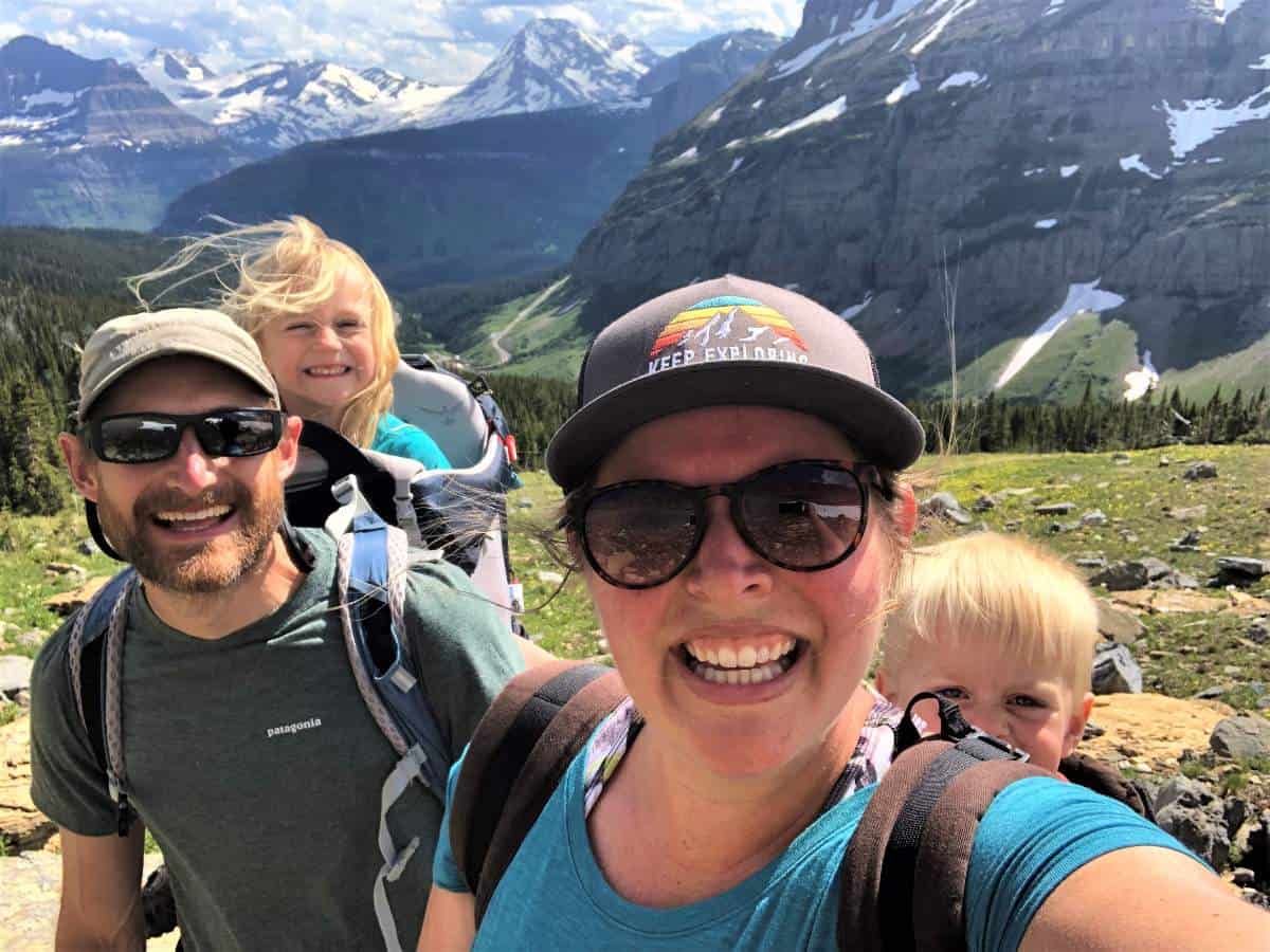 What to pack - Family selfie on Piegan Pass in Glacier National Park, Montana