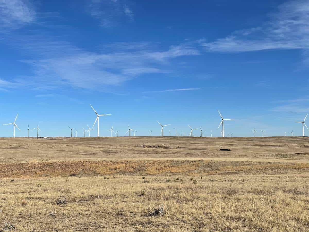 Wind turbines seen on Paint Mines Hike