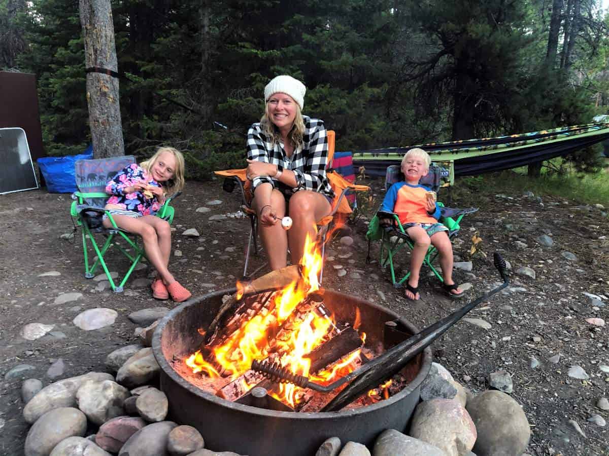 Roasting marshmallows camping in Grand Teton National Park