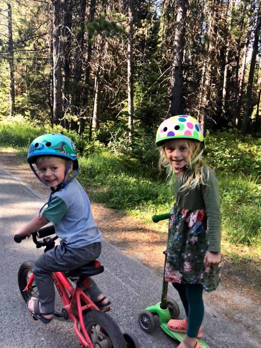 Kids riding bikes Camping in Grand Teton National Park