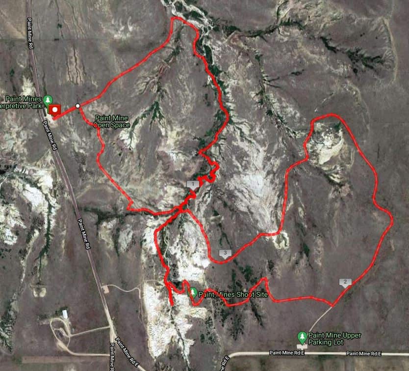 map of Paint Mines Interpretive Park Green Trail Hike