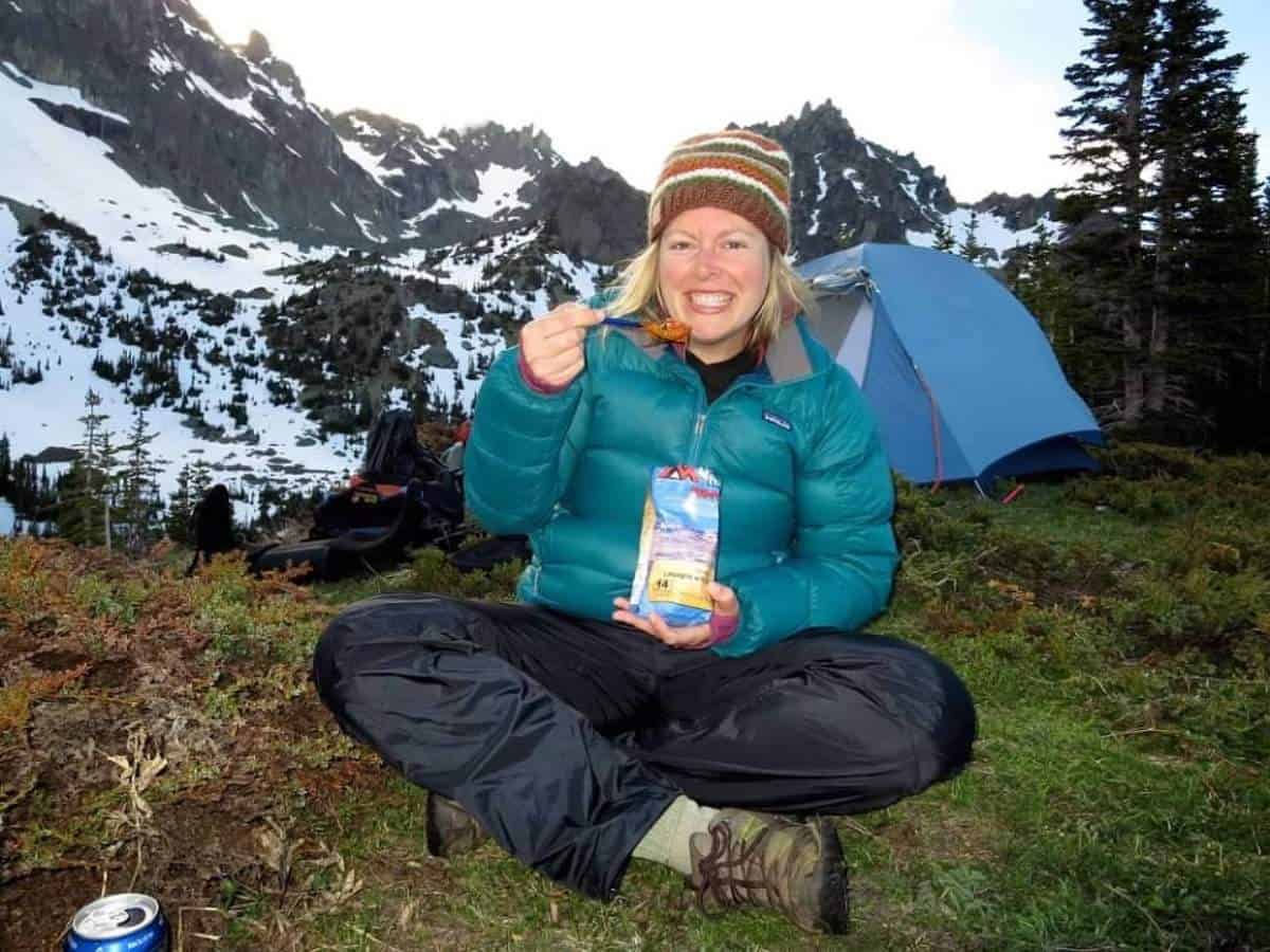 Kristin eaiting Mountain House lasagna