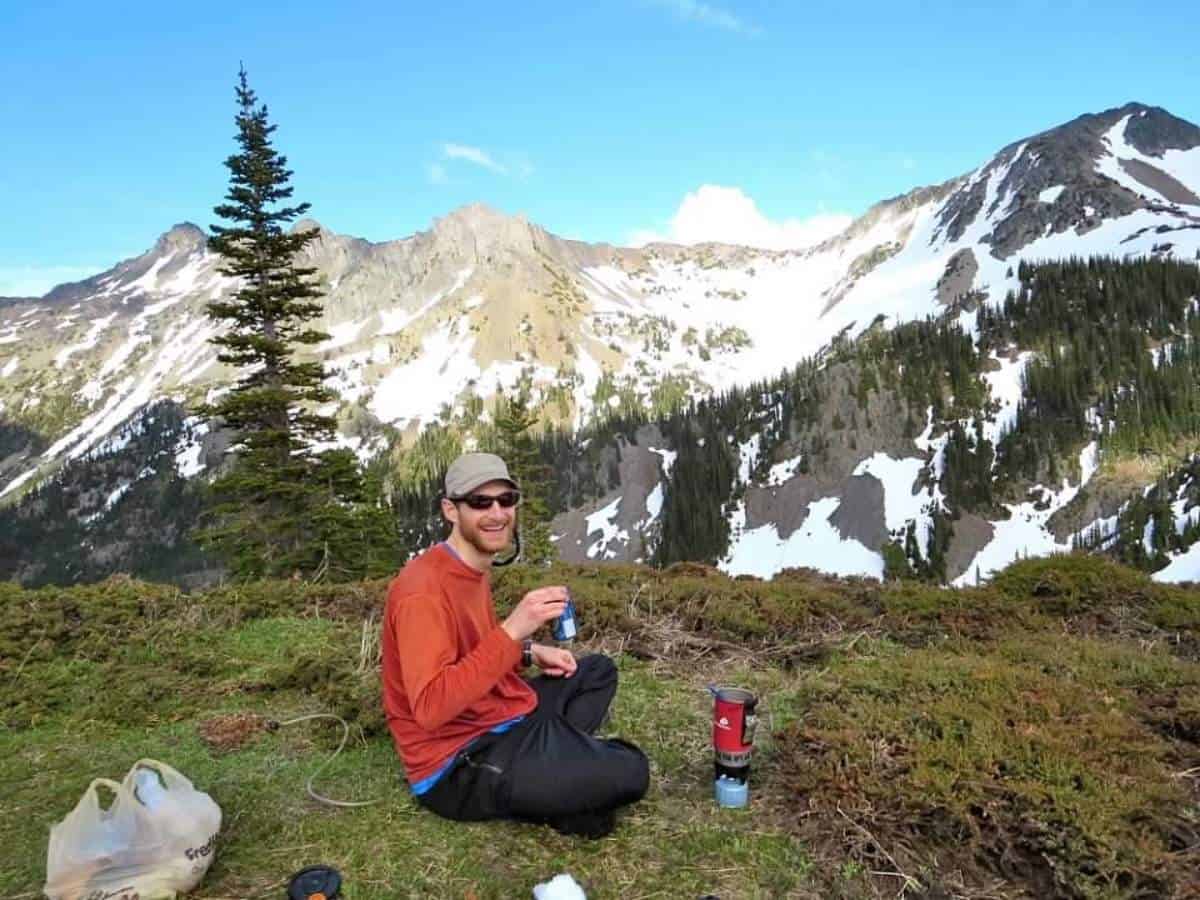 Bryce eating out of a JetBoil