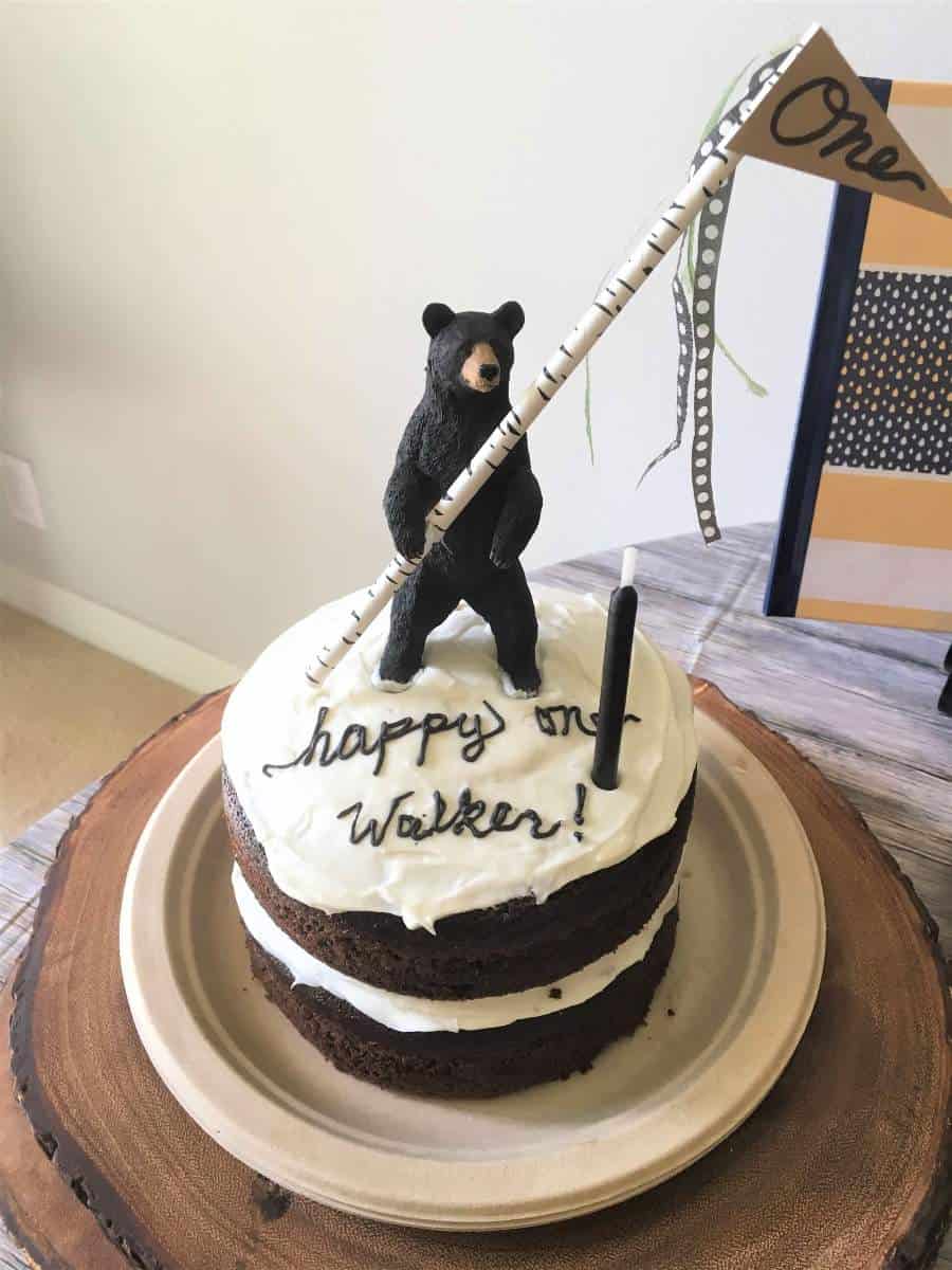 Bear on a cake for bear first birthday party