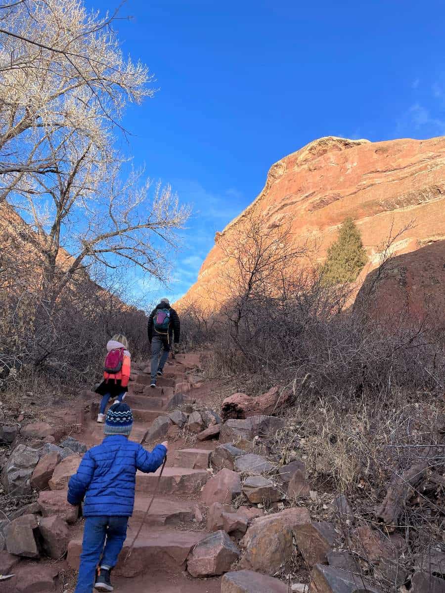 Climbing steps on Denver kid hike