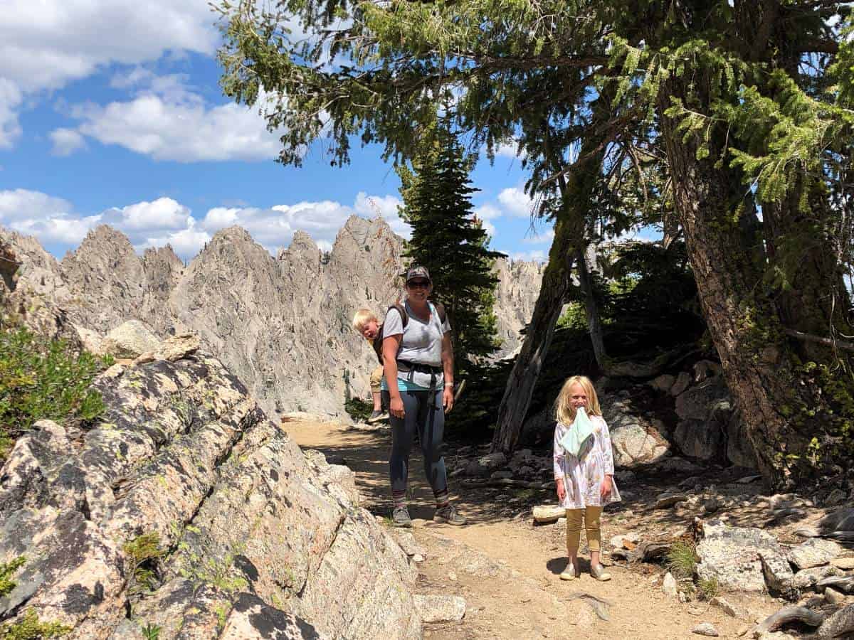 Mom and kids on hiking trail