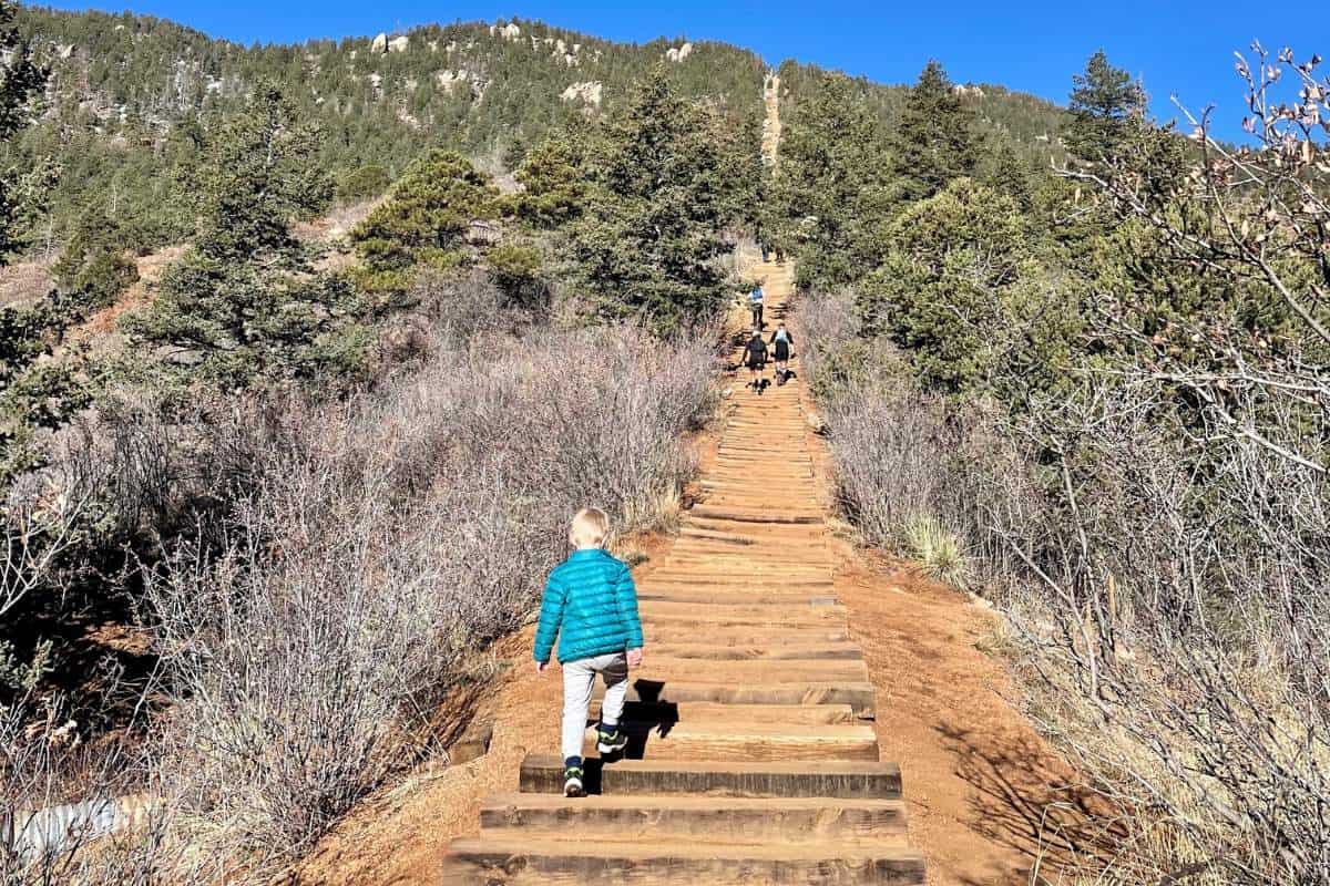 kid hiking Manitou Incline steps