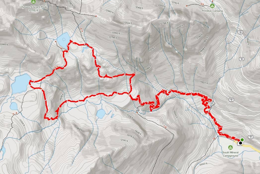 Map of Ice Lakes Basin trail
