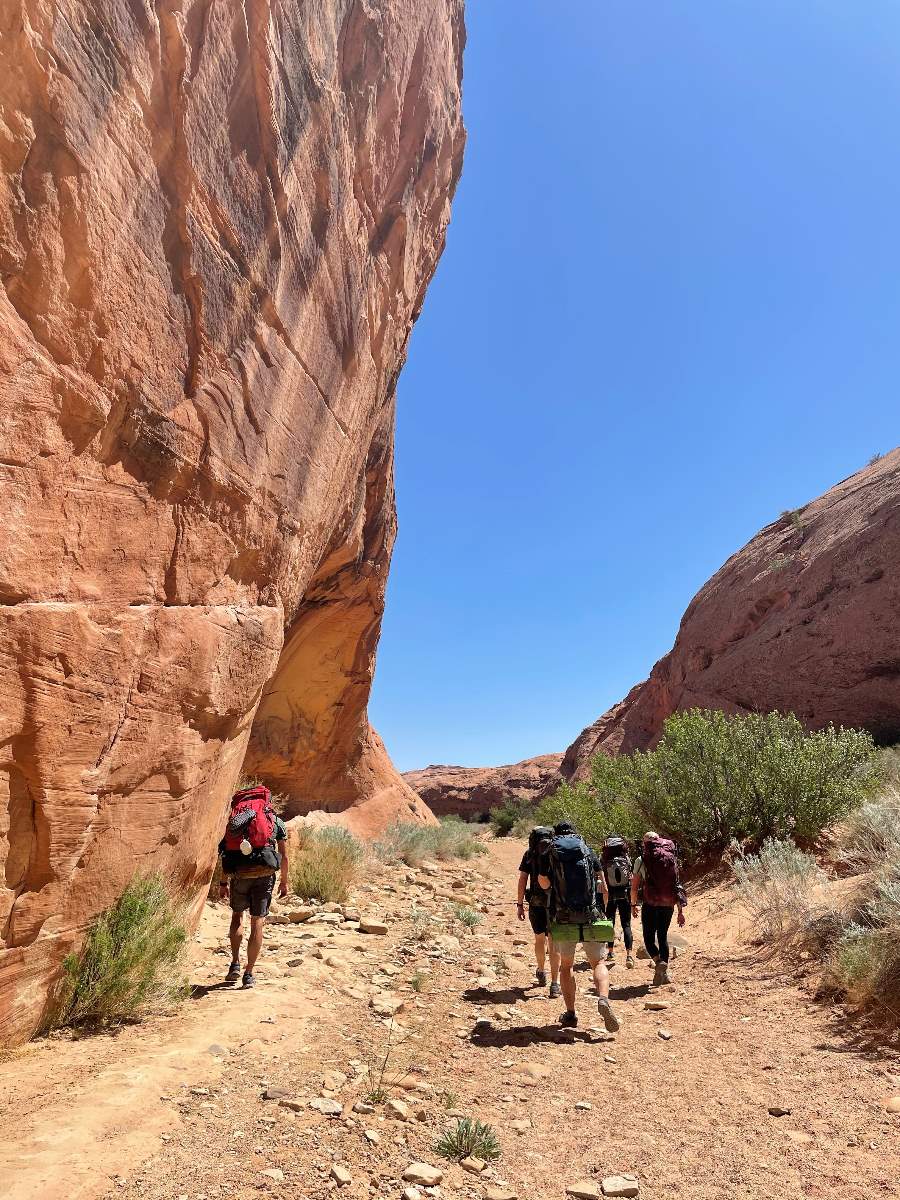 Hiking near high canyon walls
