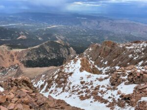 view from the top of Pikes Peak on cog railway