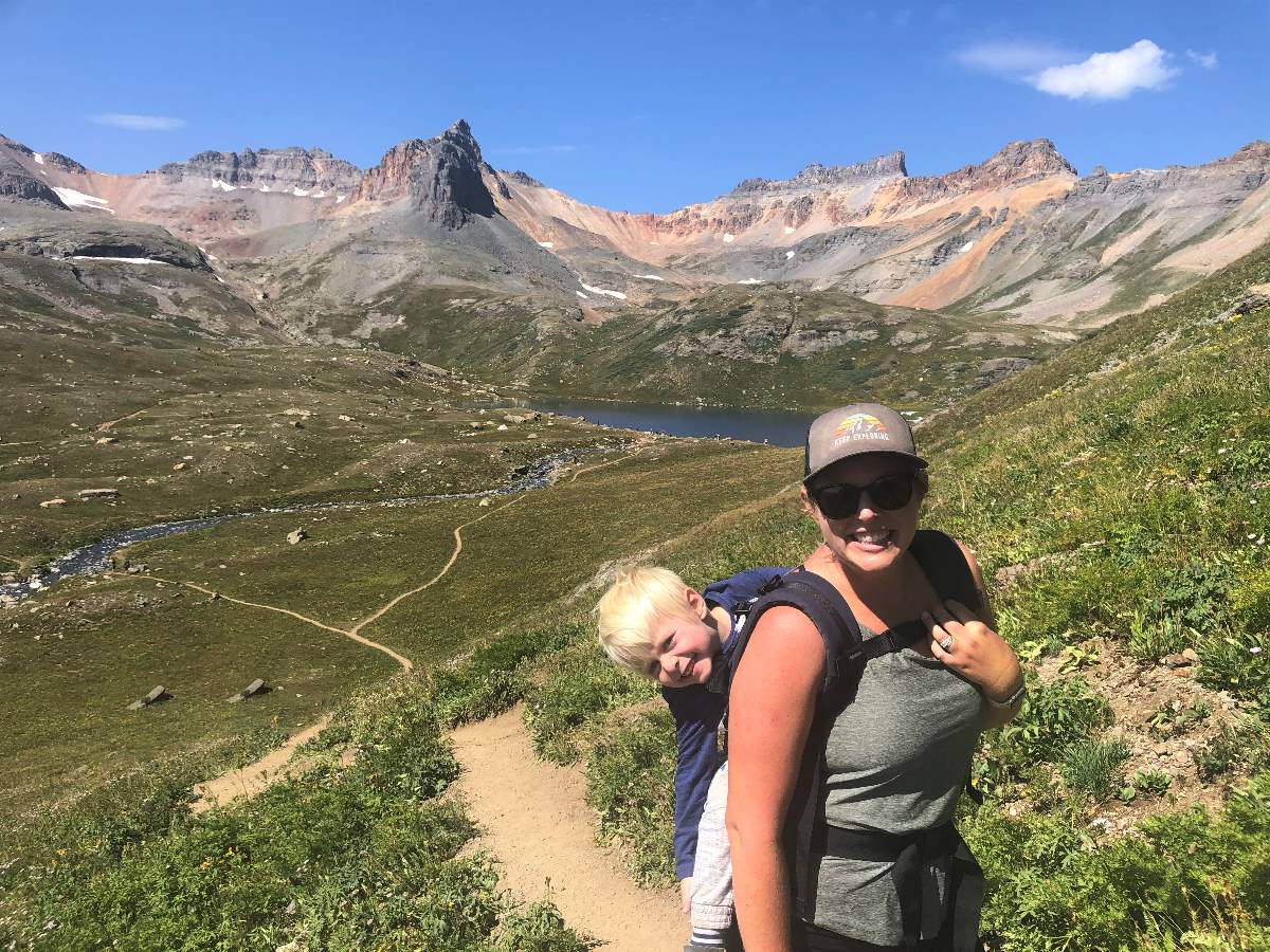 Mom and son on hike