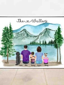 Custom Family Portrait,Family Print, Mountains, Camping,Portrait illustration with kids, Christmas print