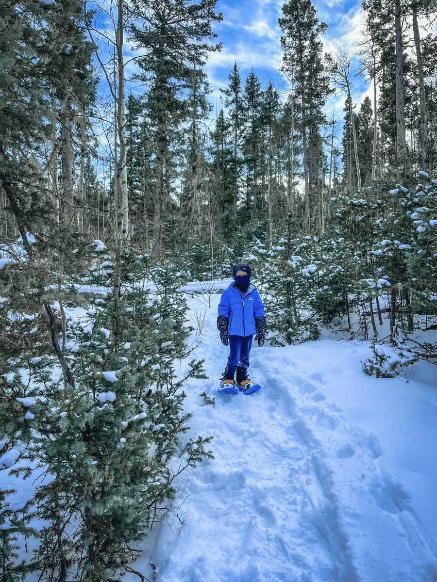 Boy snowshoeing