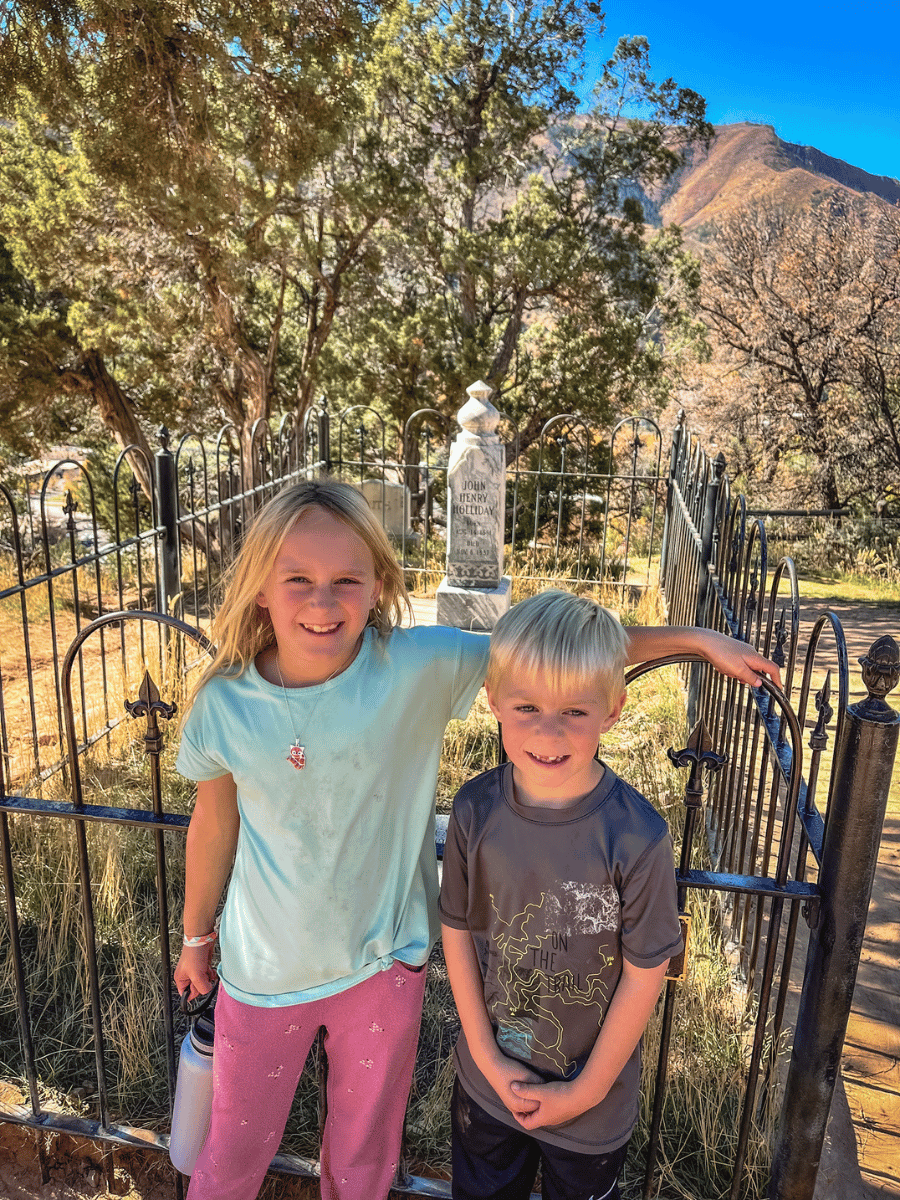 Kids in front of Doc Holliday's Grave site