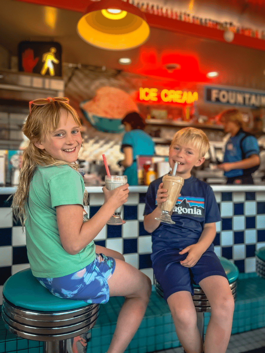 Kids eating milkshakes at 66 Diner