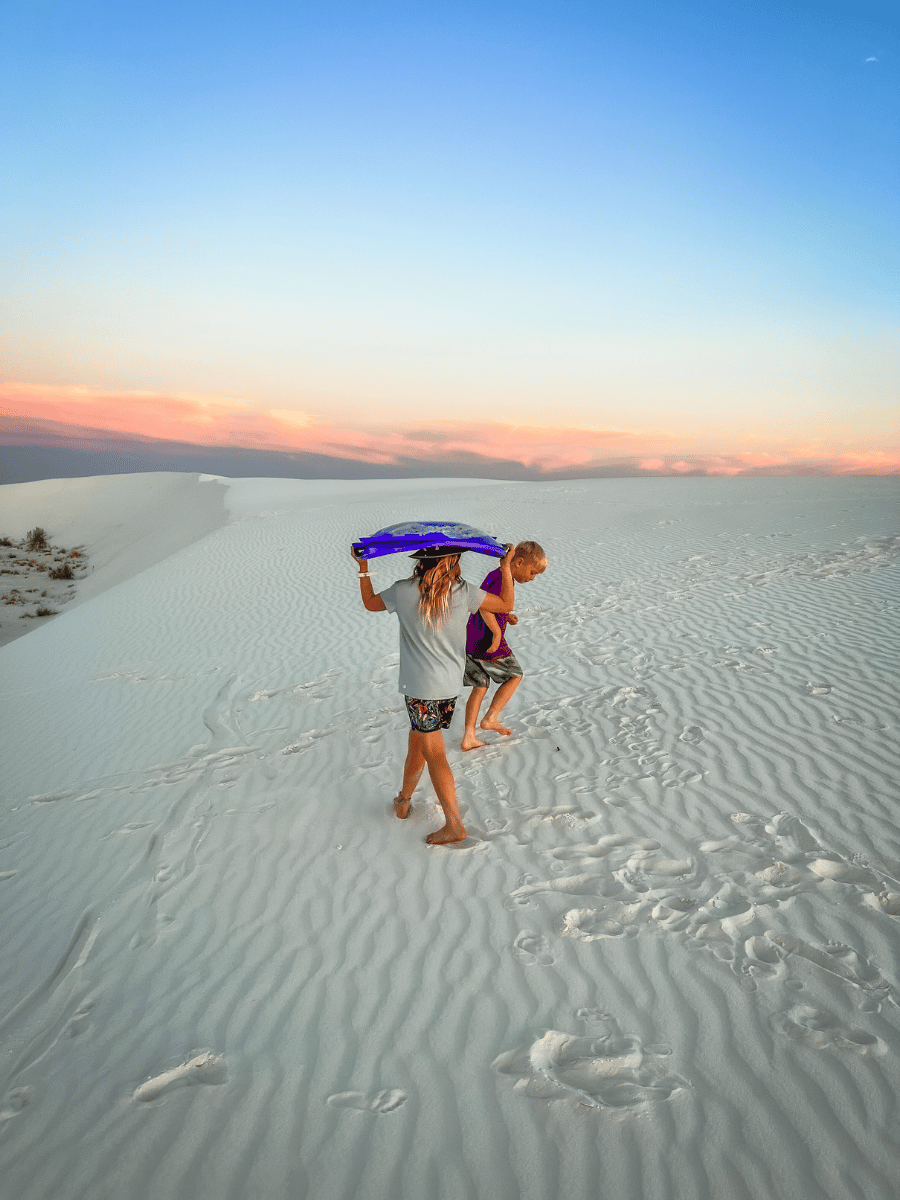 Plastic saucer sleds for sledding at White Sands National Park