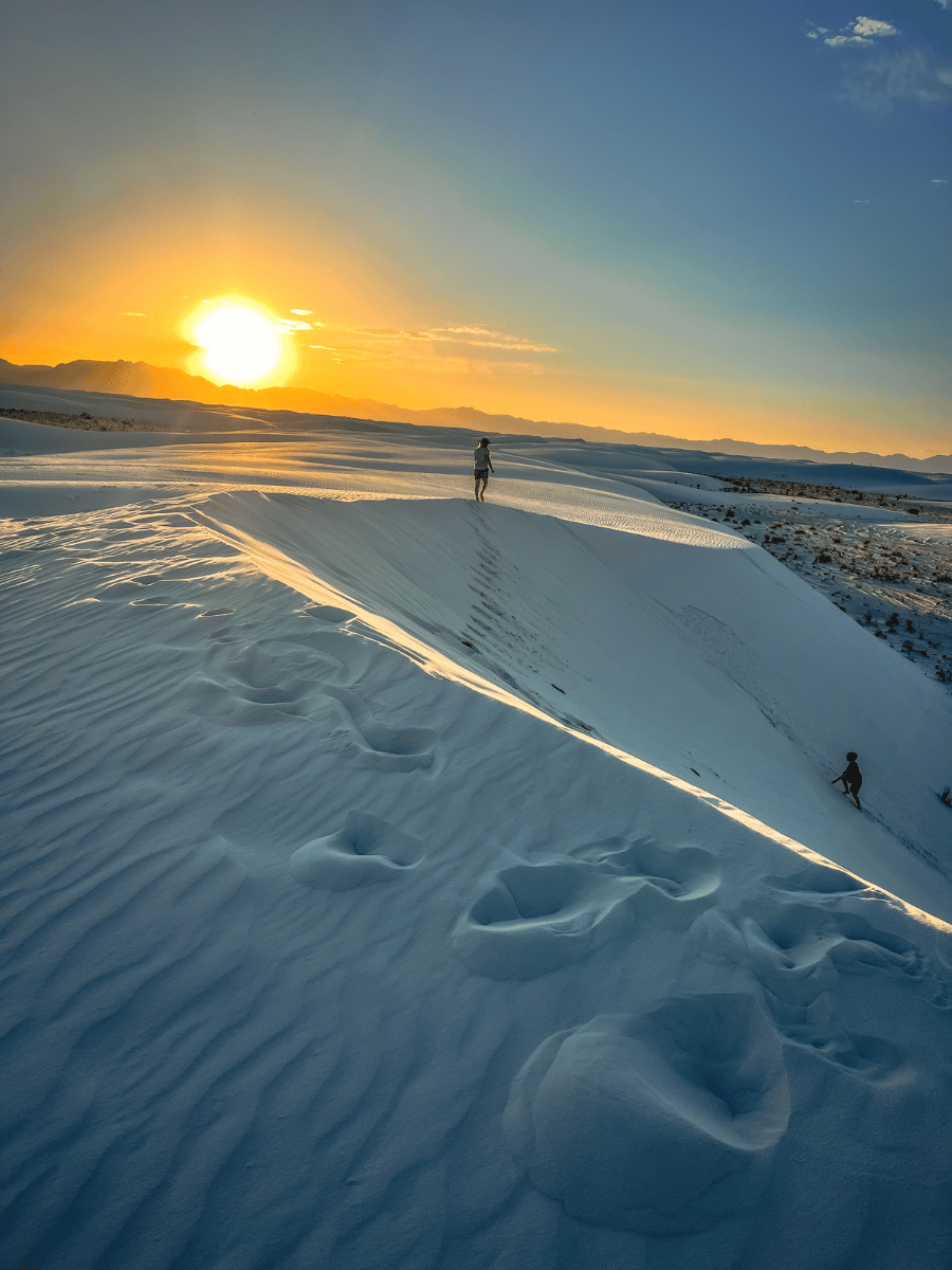 Sunset hiking at White Sands National Park